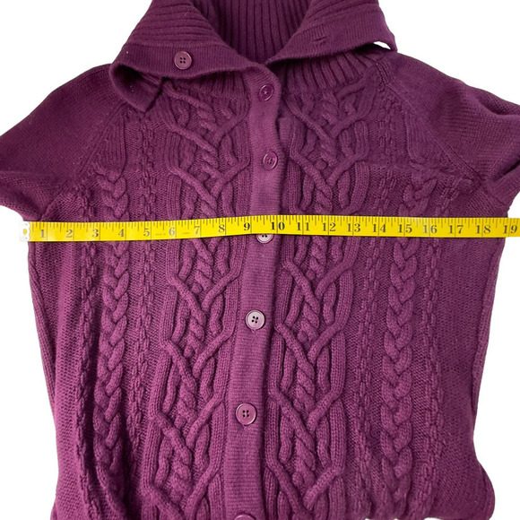 Talbots Angora Blend Plum Turtle Neck Cable Knit Button Down Cardigan (S) - Picture 12 of 14